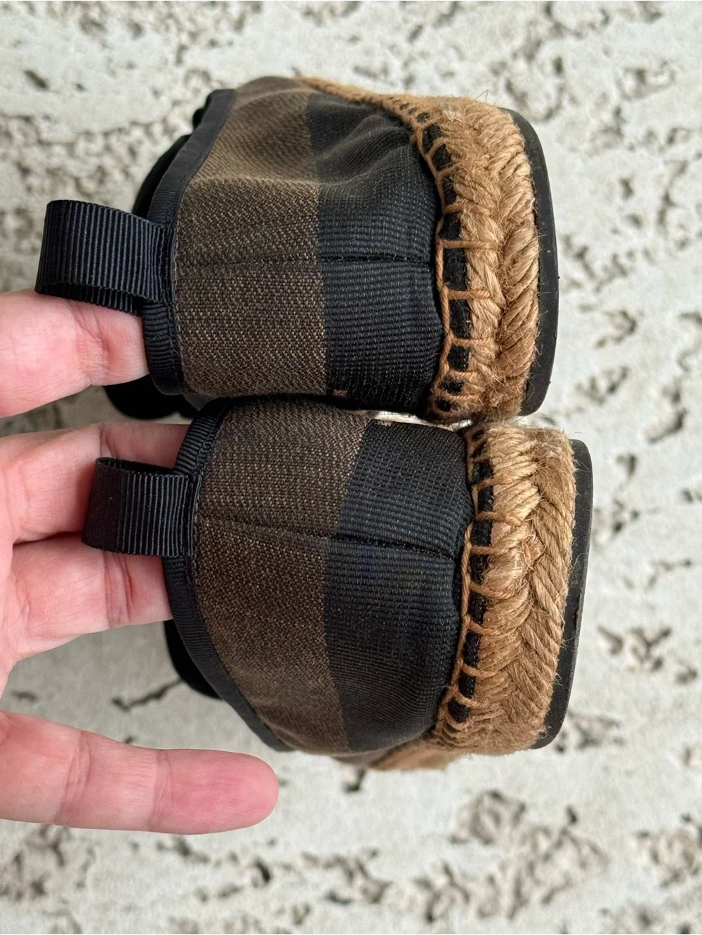 Fendi Women's Espadrilles in Black and Brown Striped Canvas